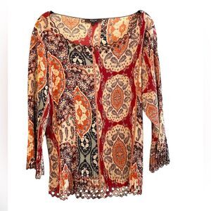 Belissimo New York Zig Zag Neckline 3/4 Sleeve Scoop Neck‎ Blouse Size Large